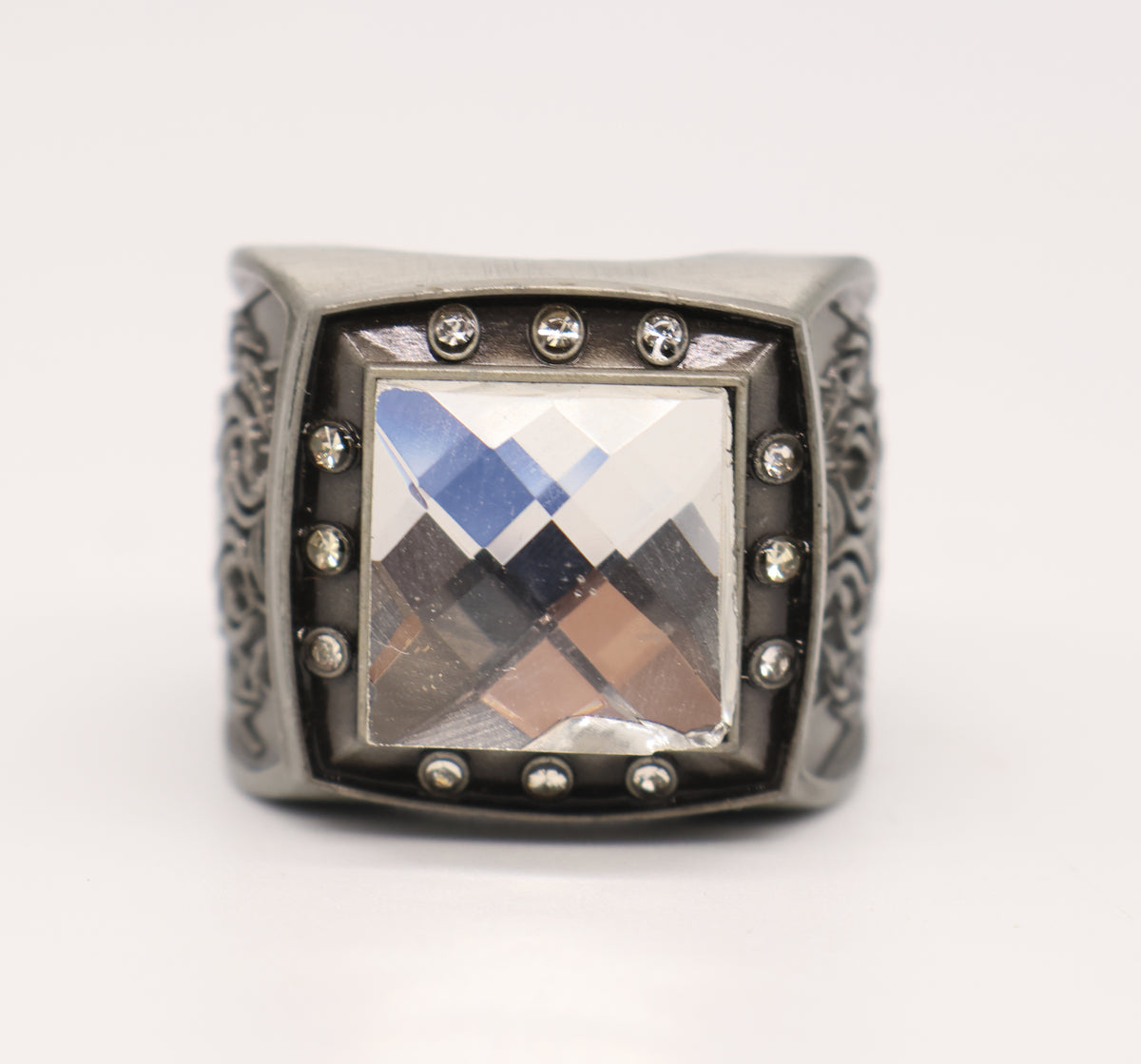 Torch Antique Silver square stone ring